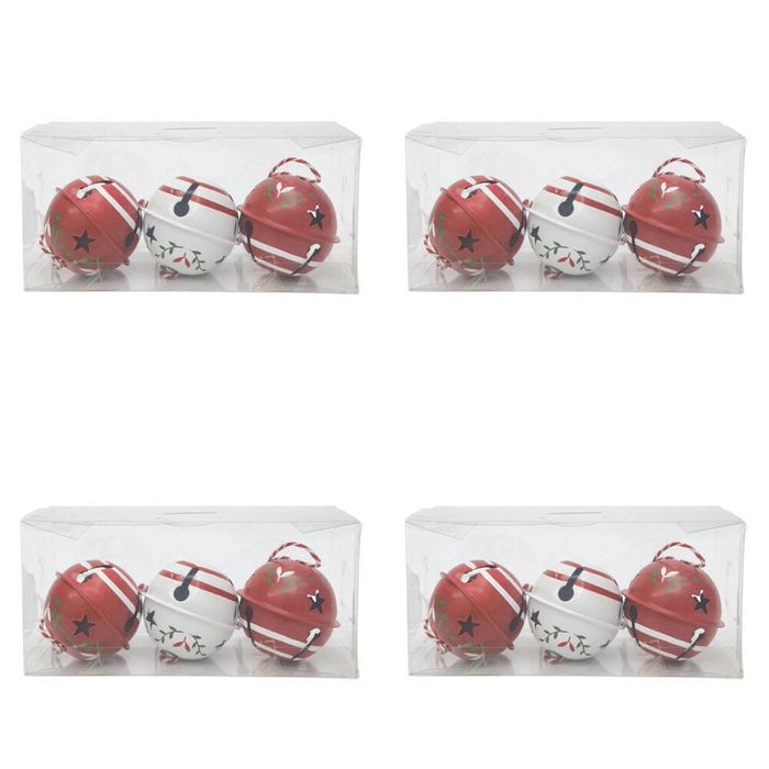 4x 3pc Urban Painted Decorative Bells Gift Box Set 17cm Red/Green