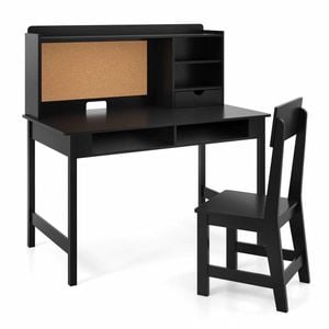 Costway Kid Study Desk Chair Cork Bulletin Board Computer Table Black