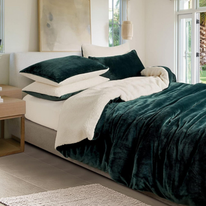 Gioia Casa Microfiber 2 in 1 Teddy Sherpa Quilt Cover Set - Emerald Green - Queen