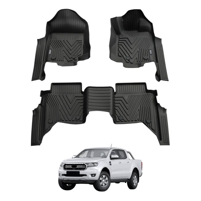 AUSGO 5D Injection Car Floor Mats for Ford Ranger PX PX2 PX3 Series Dual Cab 2011-2022 All-Weather Floor Liners