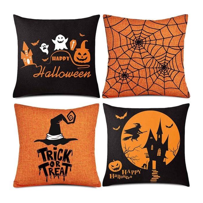Catzon 4 Pcs Scary Throw Pillow Covers Linen Cushion Case for Decor 50X50cm