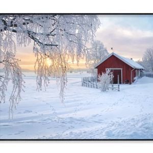 Winter View Of Red Barn at Sunset  Print 100% Australian Made 90x60cm  (Poster)