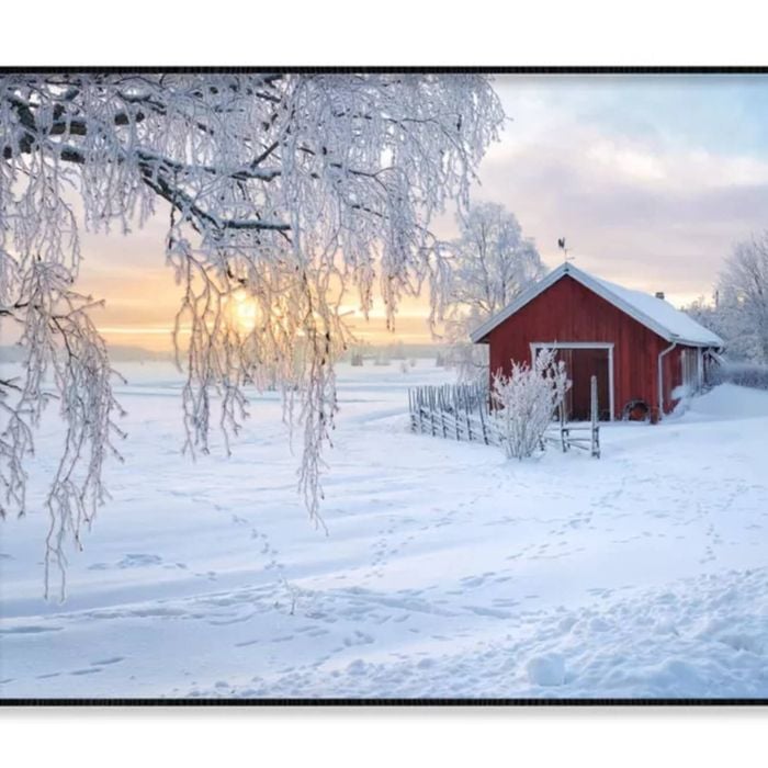 Winter View Of Red Barn at Sunset  Print 100% Australian Made 90x60cm  (Poster)
