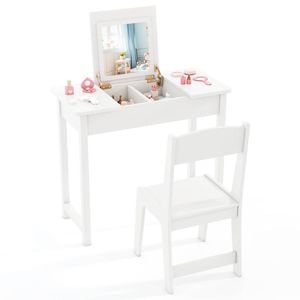 Costway 2-in-1 Flip Up Makeup Vanity Set Dressing Table Chair W/mirror
