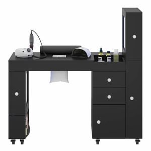 Ufurniture Manicure Table Acetone Resistant with Dust Collector Clear Showcase LED Light Rolling Wheels Black