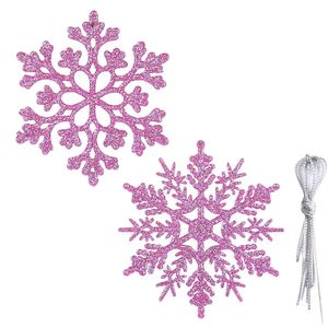 Catzon 30Pcs Christmas Glitter Snowflake for Xmas Trees-Pink
