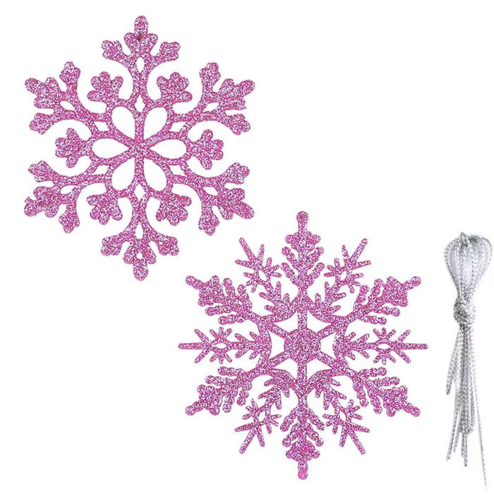 Catzon 30Pcs Christmas Glitter Snowflake for Xmas Trees-Pink