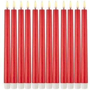 24x LED Flickering Flame Taper Candles 25cm Tall Candle Real Wax Red - Unscented - Red | Wax Blend | Dinner Candles