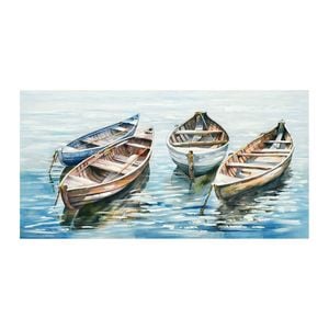 P&P Multicolour Four Boats Modern Canvas Print For Coastal Home Décor