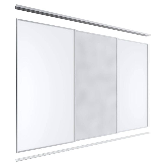Lugna 2400 x 2701-3600mm Clear Anodised 1 Mirror 2 Melamine Wardrobe Triple Sliding Doors