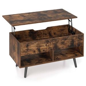 Costway 80cm Lift Top Coffee Table Wood Dining Table W/storage Brown