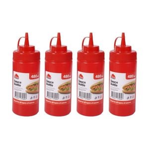 4PK Culinary Kitchen Plastic Squeeze Bottle Sauce Dispenser 480ml Red