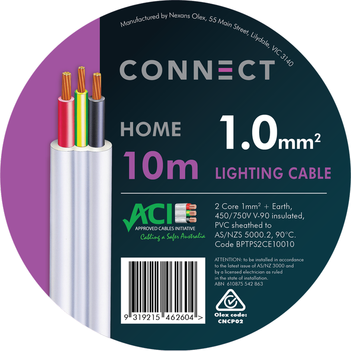 Olex 1mm x 10m Nexans 2 Core And Earth Connect Lighting Cable
