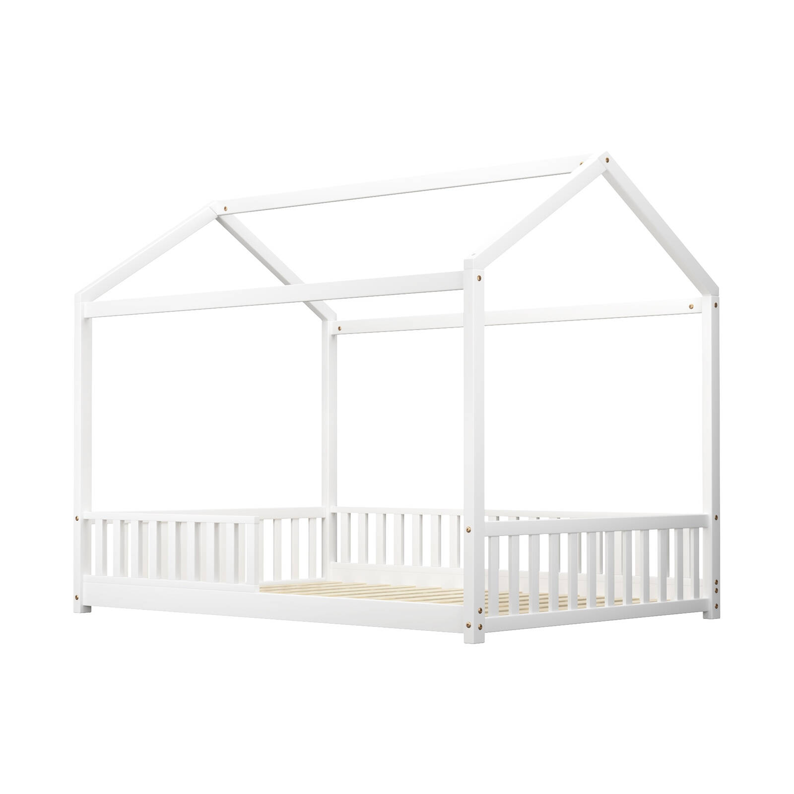 Oikiture Kids House Wooden Bed Frame Double White
