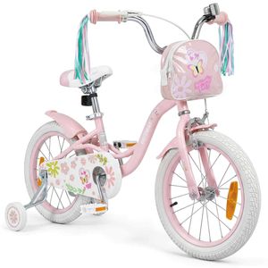 Costway 16" Kids Balance Bike w/Training Wheels & Front Bag-Pink