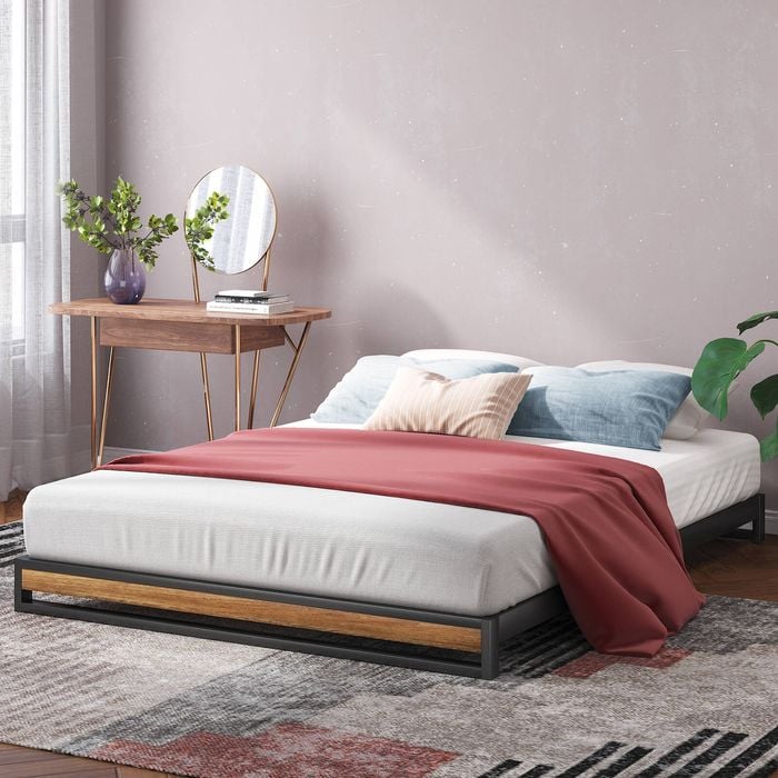 Zinus Double Ironline Bed Frame Wood & Metal Bed Base Bamboo - 15cm High