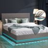 Oikiture Bed Frame Gas Lift RGB LED Grey-Queen