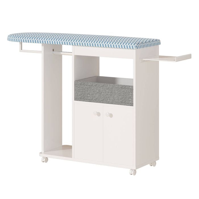 Ufurniture Rolling Ironing Board With Storage Cabinet & Fabric Drawer Ironing Station On Wheels Ironing Cart