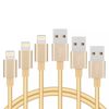iWill 3 Pack 1m Data Transfer Charger Charging USB Cable Cord for Apple iPhone iPad iPod Bulk Braided Gold Nylon