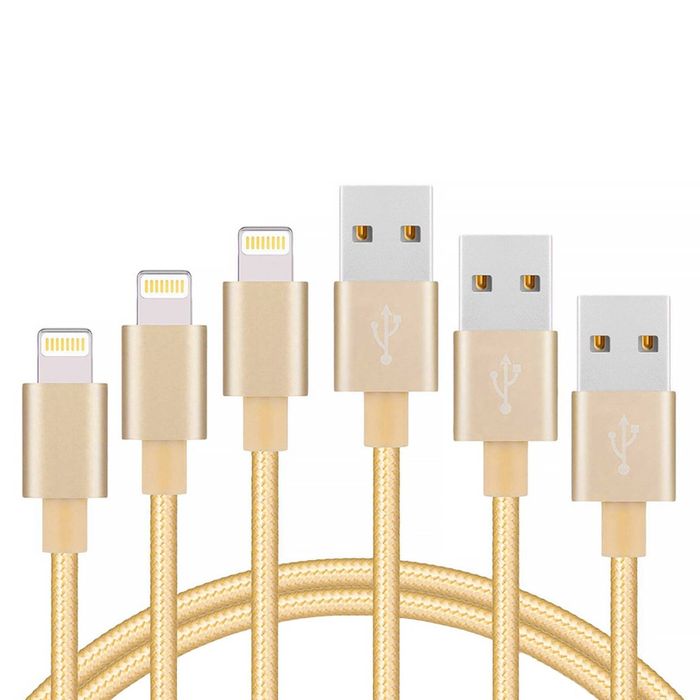 iWill 3 Pack 1m Data Transfer Charger Charging USB Cable Cord for Apple iPhone iPad iPod Bulk Braided Gold Nylon
