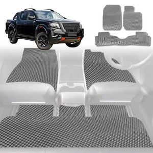 6D Diamond Car Floor Mats for Nissan Navara Dual Cab (Pro-4X With Factory Plastic Tub Liner)2022-Current-Full Set-Grey