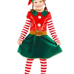 Cute Striped Elf Girls Christmas Costume - 4-6