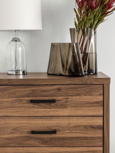Groove Walnut Aubrey 5 Drawer Dresser for bedroom with timeless design