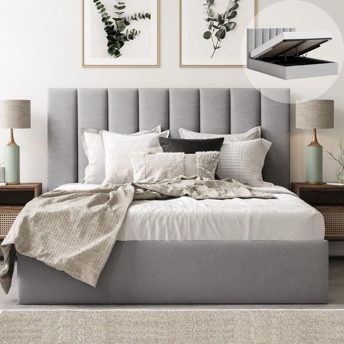 Celine Double Grey Storage Gas Lift Bed Frame