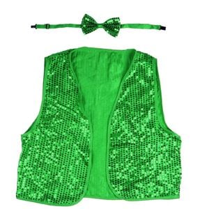 Kids Sequin Vest Bow Tie Set Costume 80s Party Dress Up Waistcoat Green