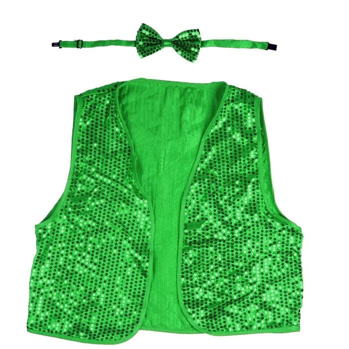Kids Sequin Vest Bow Tie Set Costume 80s Party Dress Up Waistcoat Green