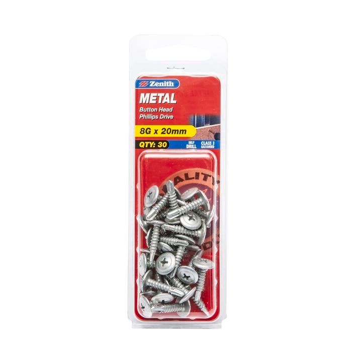 Zenith 8G x 20mm Galv Button Head Metal Screws