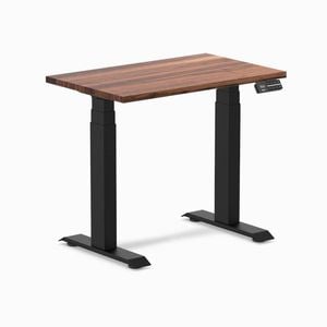 Desky Dual Mini Walnut Hardwood Sit To Stand Desk 800x500mm Matte Black Frame