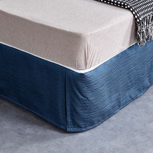 CottonMore Bed Skirt Valance Corrugated Seersucker Pattern Navy - Double