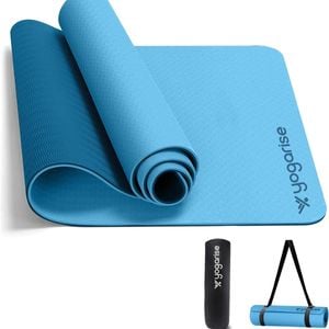 Yogarise 6mm Dual-Shade TPE Yoga Mat Light & Dark Blue, Non-Slip, Extra Wide, Sweat-Resistant with Carry Bag & Strap