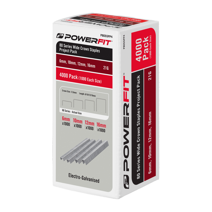 PowerFit 80 Series Electro-Galvanised Wide Crown Staples - Project Pack