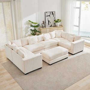 Homfurn 360cm U Shape Oversized Modular Sectional Sofa, Corduroy Large Sectional Couches, 4 Seater Corner Couche
