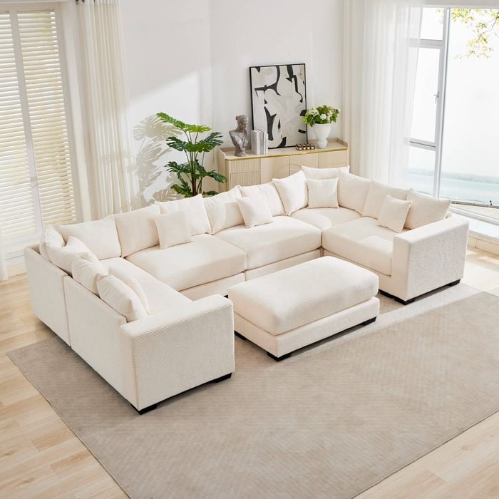 Homfurn 360cm U Shape Oversized Modular Sectional Sofa, Corduroy Large Sectional Couches, 4 Seater Corner Couche