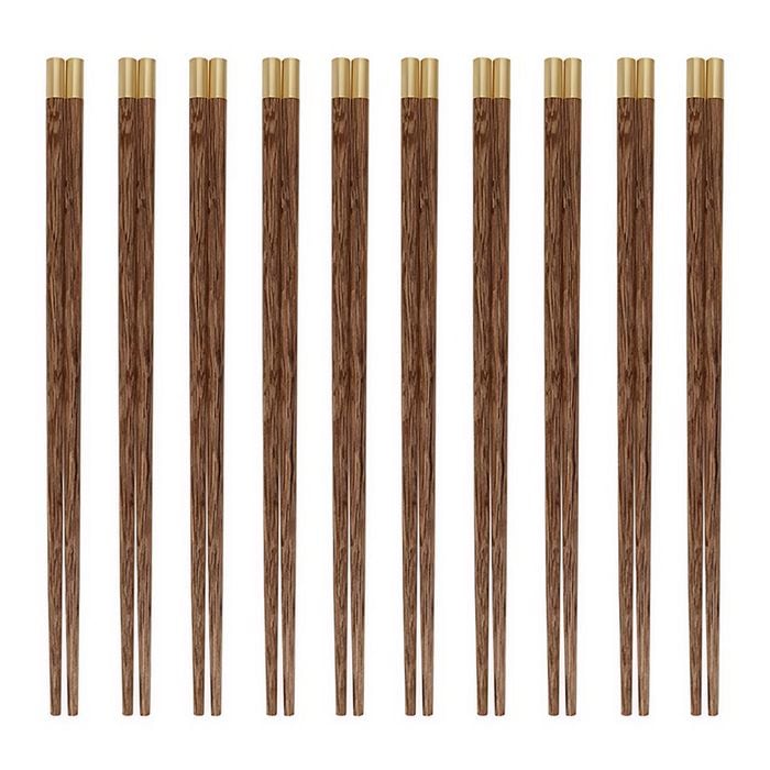 Anygleam Dark Brown 10pairs Wooden Chinese Sticks Set Food Kitchen Tableware