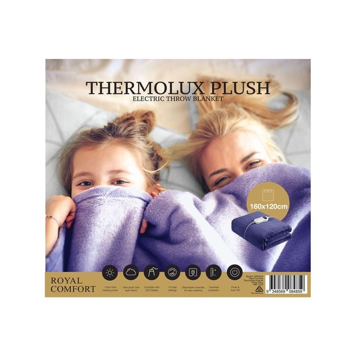 Royal Comfort Thermolux Heated Electric Fleece Throw 160 x 120 cm