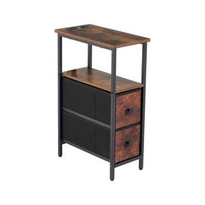HOMFURN End Table with Charging Station 2 Fabric Drawers Narrow Side Table Nightstand
