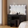 Vanity Desk with Mirror and Stool, Wooden Dressing Table Set with 7 Drawers, 3 Color LED Bulbs Makeup Table for Bedroom, Black