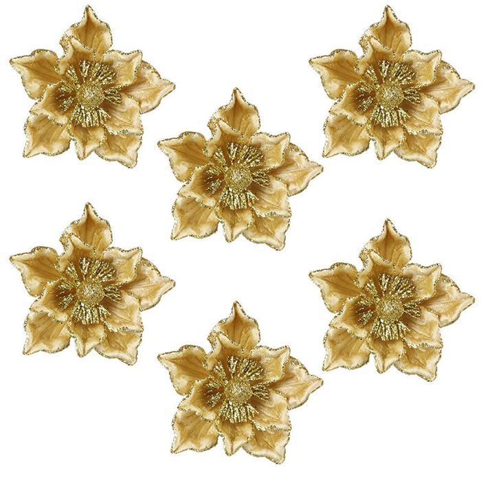 Catzon 6 Pcs Glitter Poinsettia Floral Picks for DIY Crafts-Yellow