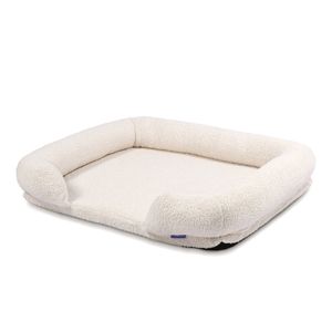 Charlie's  Teddy Fleece Orthopedic Memory Foam Sofa Dog Bed with Bolster - Cream - Small