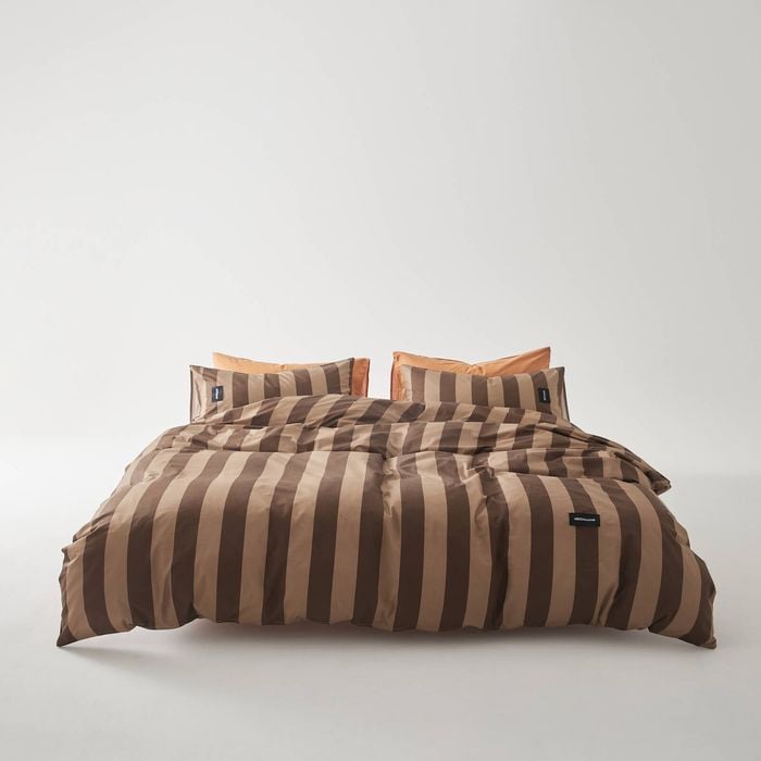 Brown Stripe 100% Cotton Quilt Cover Set - King Size