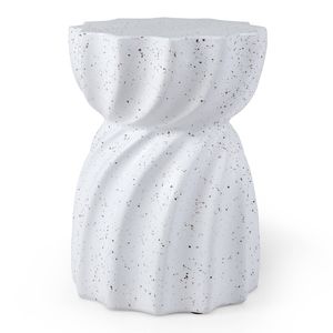 Costway Outdoor Hourglass Side Table Modern Round Accent End Table w/Scalloped Edges-White