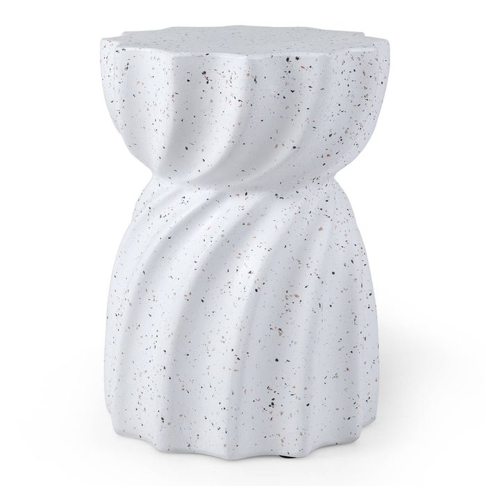 Costway Outdoor Hourglass Side Table Modern Round Accent End Table w/Scalloped Edges-White