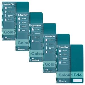 5pc Colourhide Writing Notebook W/ Ruler A5 School Stationery 200pgs Teal Green
