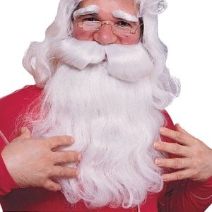 Santa Claus Wig and Beard Set with Curly White Fibres for Adults - White Colour, ONE-SIZE