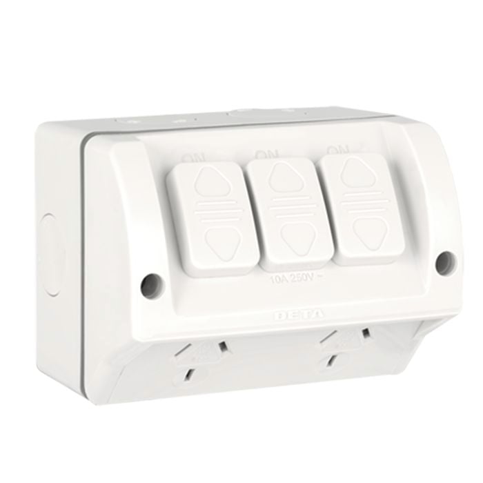 Deta 240V 10 Amp Double Outlet Outdoor Powerpoint With Extra Switch