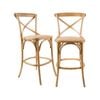 Aster 2pc Crossback Bar Stools Dining Chair Solid Birch Timber Rattan Seat - Oak